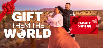 gift them the world with a flight centre gift card surrounded by hearts