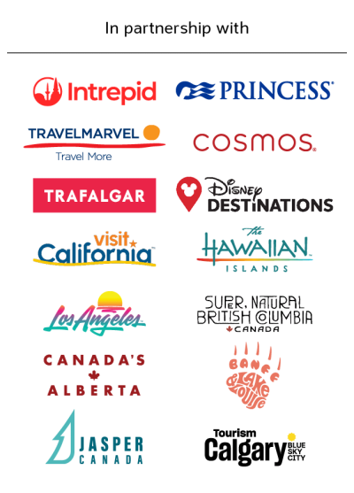 In partnership with Intrepid Princess Travelmarvel Cosmos Visit Cali Disney Trafalgar Hawaii LA Tourism BC Canada 