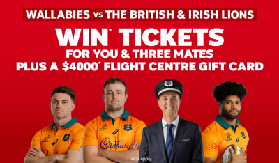 Wallabies vs the British & Irish Lions. Win* tickets for you & three mates plus a $4000* Flight Centre Gift Card