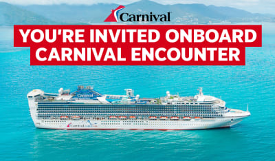 Carnival - you're invited onboard Carnival Encounter. Carnival Cruise ship at sea