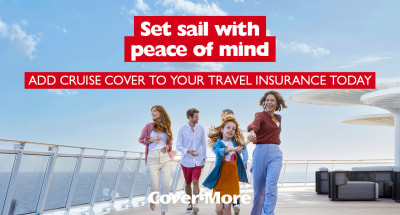 Set sail with peace of mind. Add cruise cover to your travel insurance today. Covermore. Family walking on the deck of a cruise ship