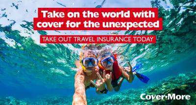 Take on the world with cover for the unexpected - take out travel insurance today | CoverMore | Two people scuba diving 