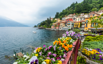 Colourful houses overlooking the picturesque Lake Como in Italy.