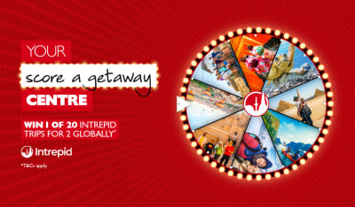 Your score a getaway centre - win 1 of 20 Intrepid trips for 2 globally*. Wheel lit up by bright bulbs with popular holiday destinations