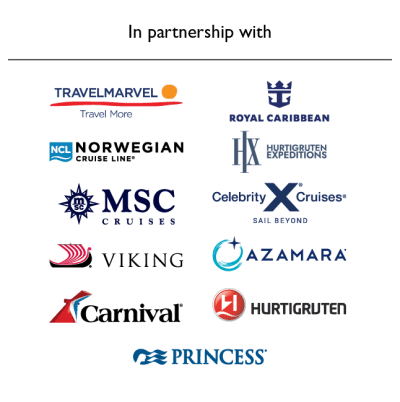 In partnership with | Travelmarvel, Royal Caribbean, Norwegian Cruise Line, Hurtigruten Expedition, MSC Cruises, Celebrity Cruises, Viking, Azamara, Carnival, Hurtigruten, Princess