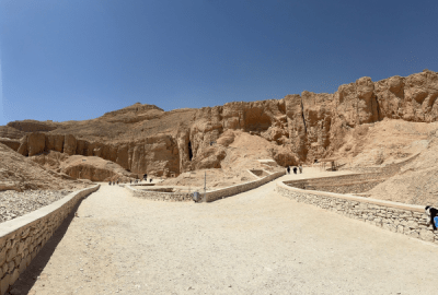 The dry, rocky landscape of the Valley of the Kings