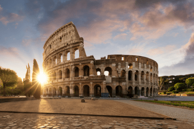 Sunlight through trees by the Colosseum