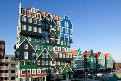 A colourful hotel facade