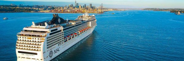 MSC cruise ship sailing past Auckland, New Zealand