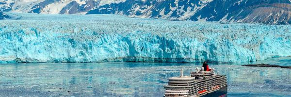 Cruise ship with glaciers in background