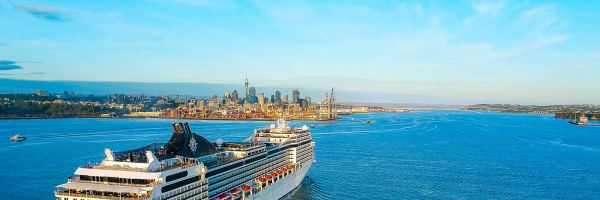 MSC cruise ship sailing past Auckland, New Zealand