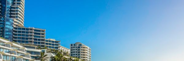 Beach front with buildings in background