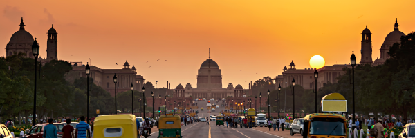 Delhi Triangular Parliament at sunset