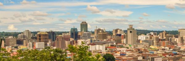 City skyline of Harare on a cloudy day