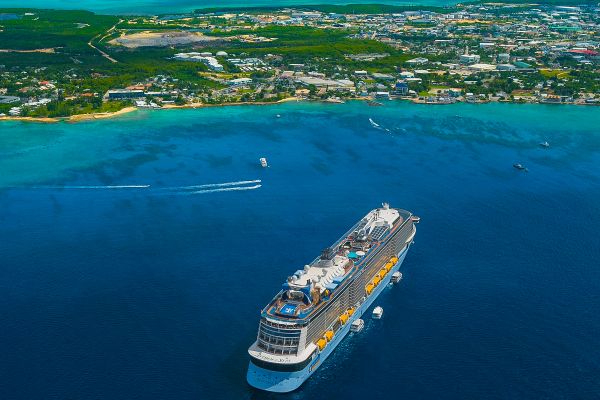 Aerial shot of RCI cruise ship in the Caribbean