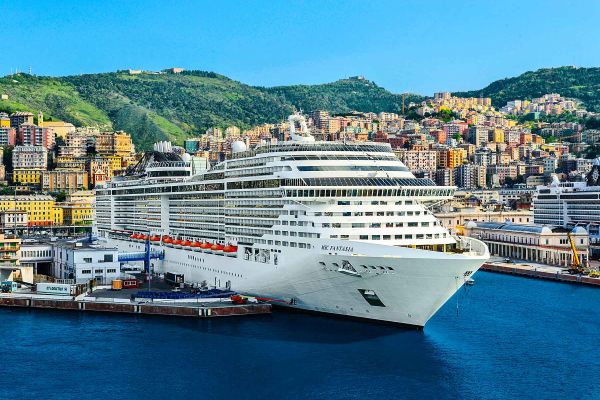 MSC cruise ship docked in the Amalfi Coast