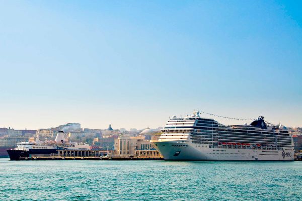 MSC cruise ship docked at the Amalfi Coast