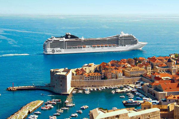 MSC cruise ship outside of Dubrovnik