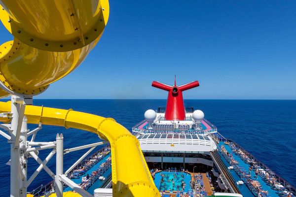 Shot of cruise top deck with waterslides