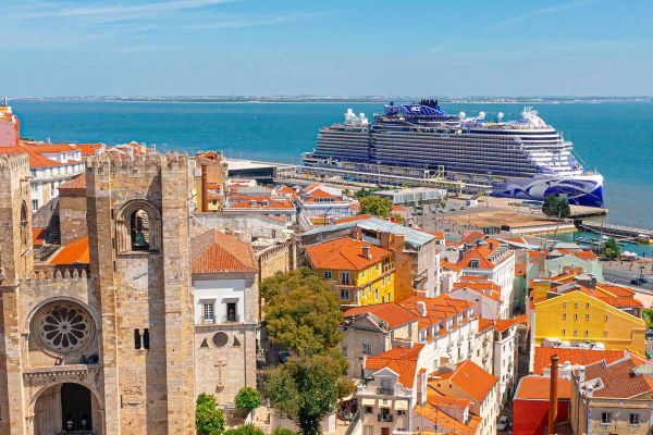 Cruise ship docked in European city