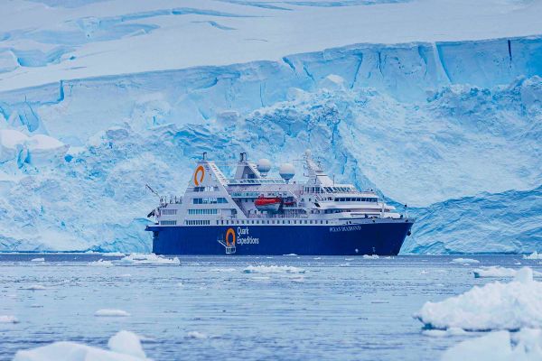 Expedition cruise ship in Antarctica