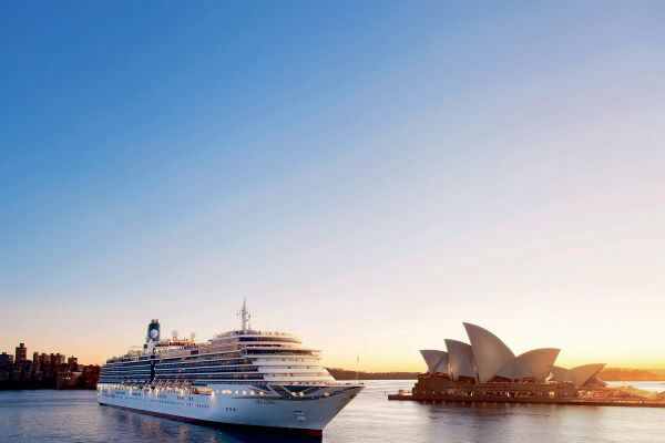 P&O cruise ship docked next to the Sydney Opera House