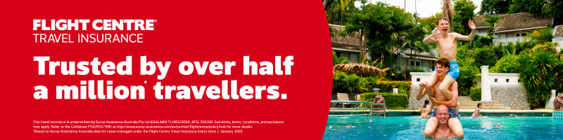 Flight Centre Travel Insurance | Trusted by over half a million* travellers. | This travel insurance is underwritten by Europe Assistance Australia Pty Ltd (EAA) ABN 71140219594, ASFSL 552106. Sub-limits, terms, conditions, and exclusions may apply. Refer to the Combined FSG/PDS/TMD at http://www.europe-assistance.com/au/partner/flightcentre/policy-hub for more details. *Based on Europe Assistance Australia data for cases managed under the Flight Centre Travel Insurance brand since 1 January 2025.