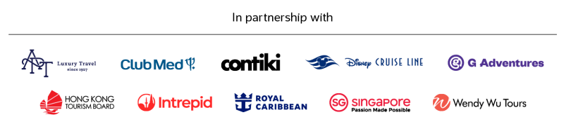 In partnership with | APT Luxury, Club Med, Contiki, Disney Cruise Line, G Adventures, Hong Kong Tourism Board, Intrepid, Royal Caribbean, Singapore, Wendy Wu Tours