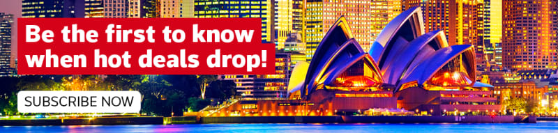 City of Sydney lit up at night with the Sydney Opera House - be in the first to know when hot deals drop! Subscribe now.