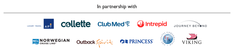 In partnership with APT, Collette, Club Med, Intrepid, Journey Beyond, NCL, Outback Spirit, Princess, Viking
