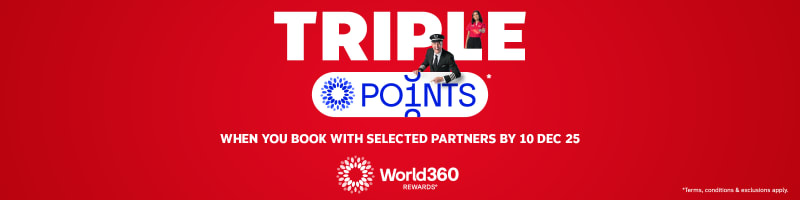 Triple points* when you book with selected partners by 10 Dec 25 | World360 Rewards | *Terms, Conditions & exclusions apply.