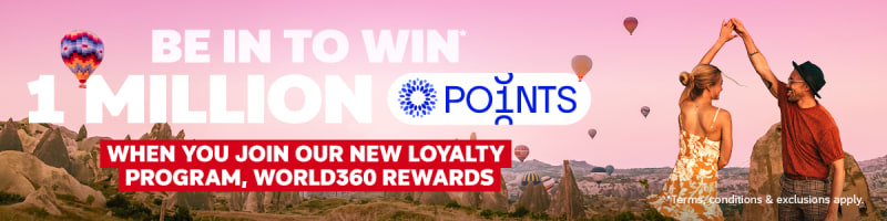 Be in to win 1 million points when you join our new loyalty program, World360 rewards | *Terms, conditions & exclusions apply | couple dancing in a field filled with spiky rocks