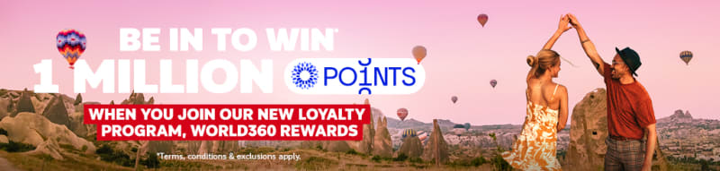 Be in to win 1 million points when you join our new loyalty program, World360 rewards | *Terms, conditions & exclusions apply | couple dancing in a field filled with spiky rocks