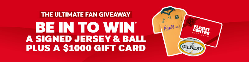 Ultimate fan giveaway to win a signed Wallabies jersey and Gilbert ball plus a 1000 Flight Centre gift card