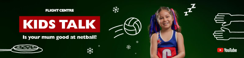 Kids talk - is your mum good at netball? Young netball player on a chalkboard background