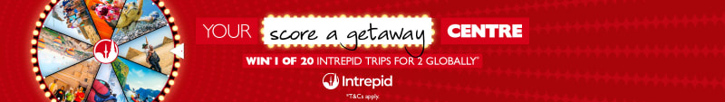 Your score a getaway centre - win 1 of 20 Intrepid trips for 2 globally*. Wheel lit up by bright bulbs with popular holiday destinations
