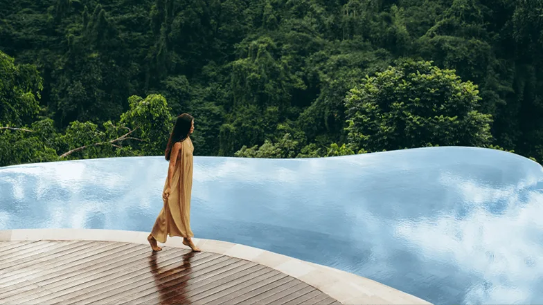 lady by pool