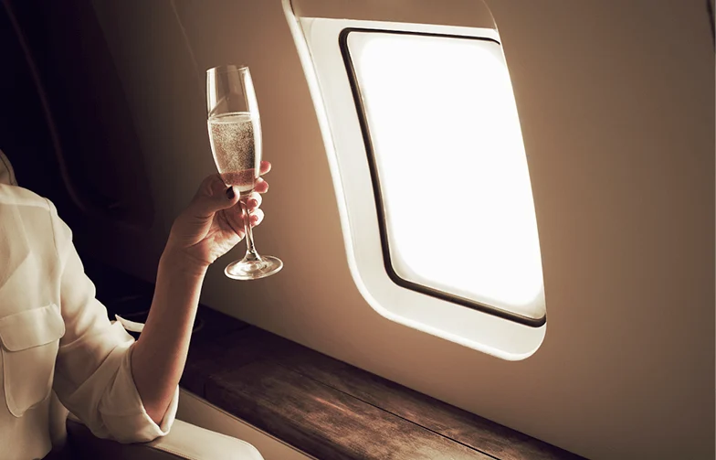 flight with champagne