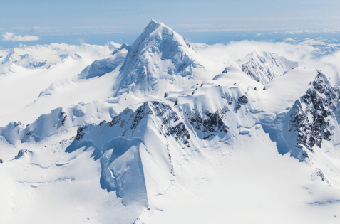 Aerial view of a snow-covered mountain.