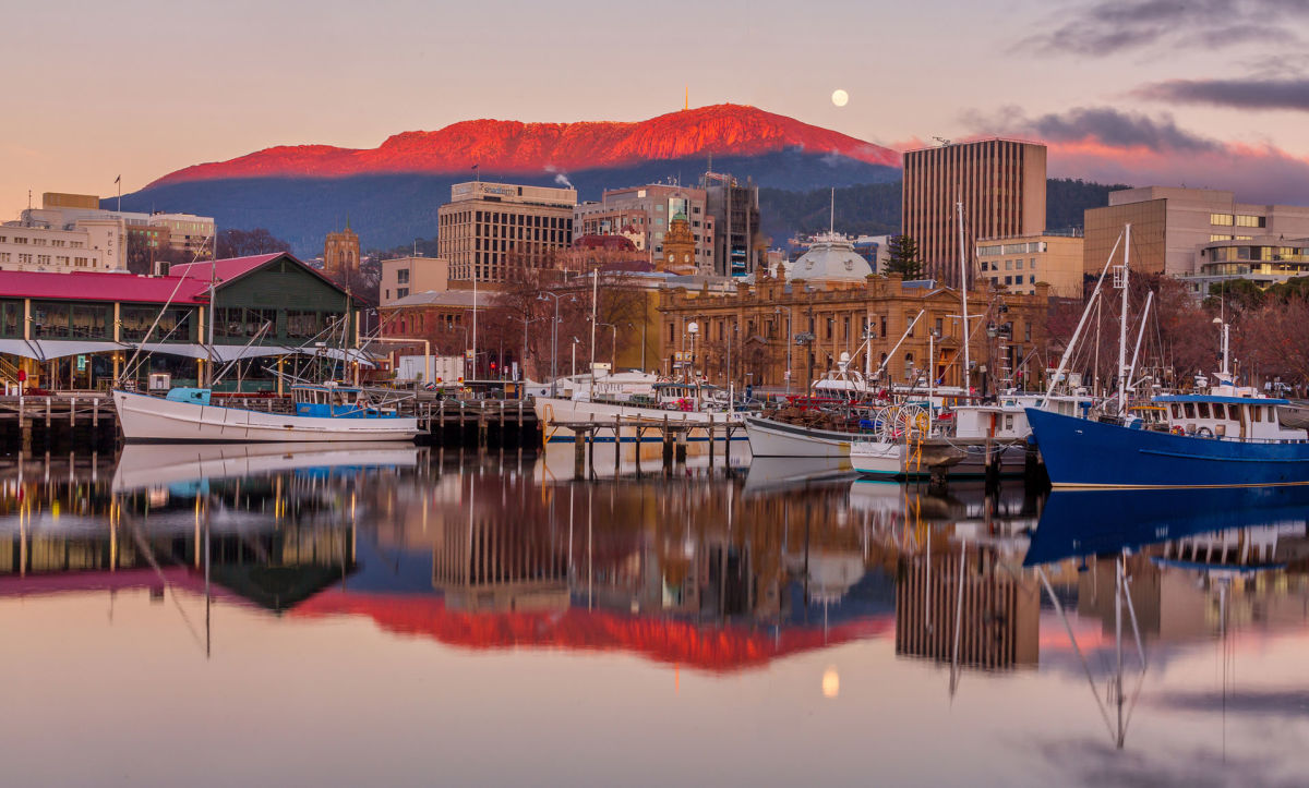 Hobart, Tasmania waterfront at sunrise