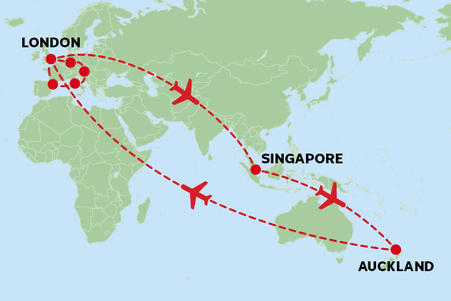 Complex multi-city map guide