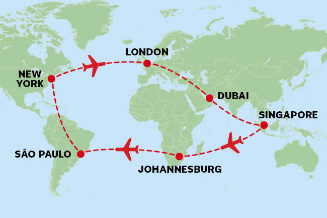 Round the world map guide