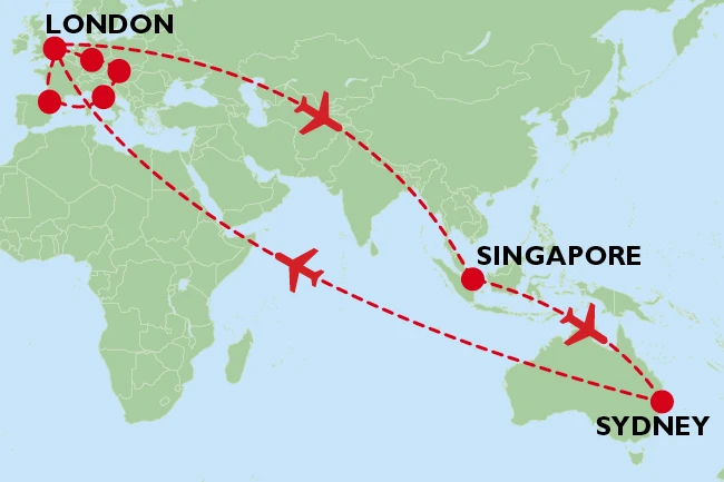 Complex multi-city map guide
